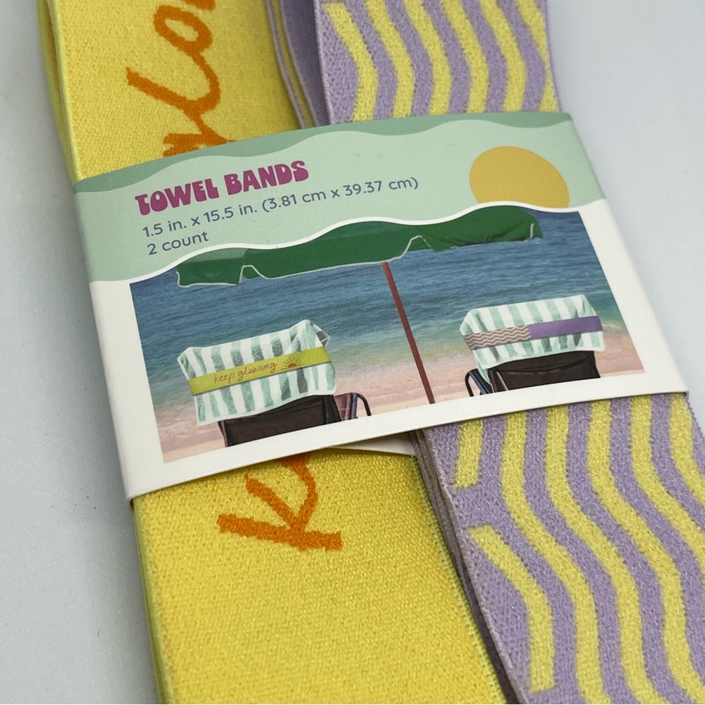Set of 2 Beach Towel Bands: Yellow and Purple Towel Holder NWT